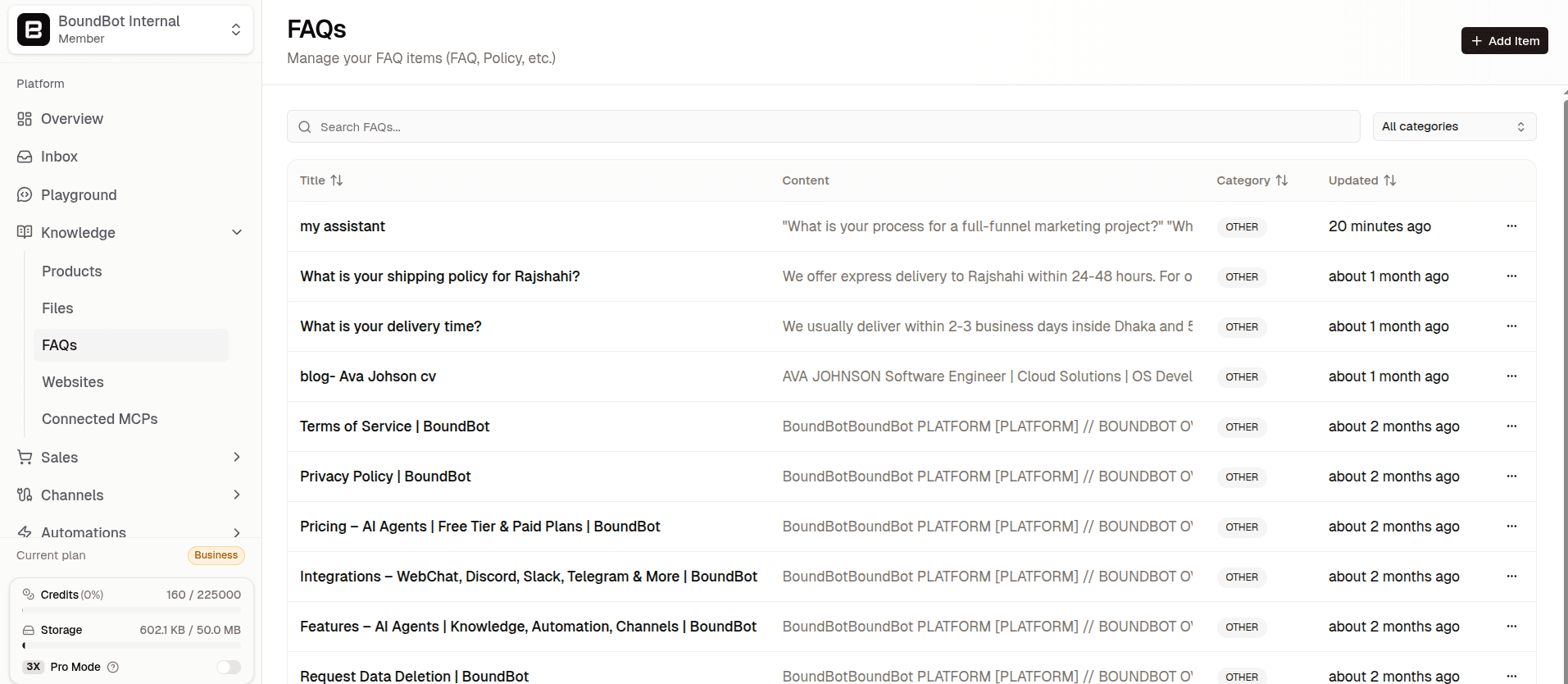 FAQs in BoundBot