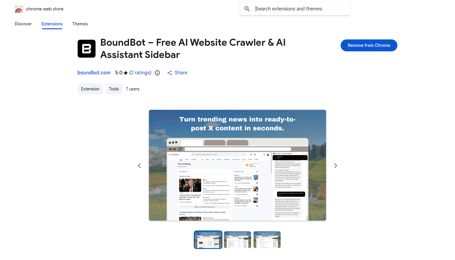 Downloading BoundBot extension from Chrome extension