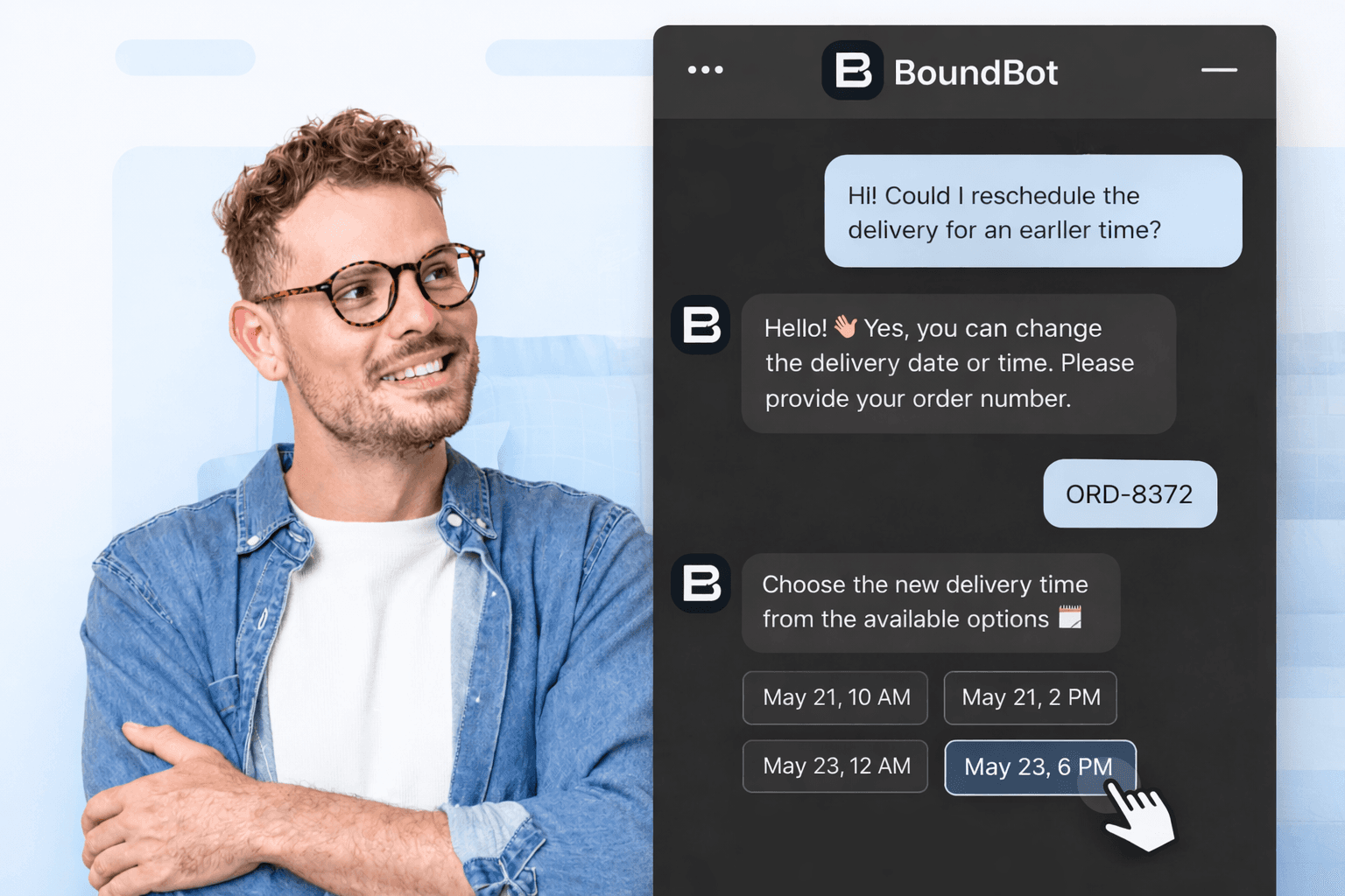 A user interacting with a highly optimized ai chatbot for website interface on a mobile device