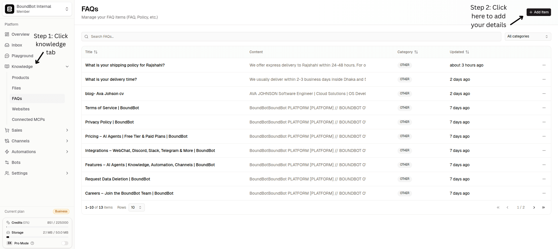 Knowledge tab where to add the CV/Resume details