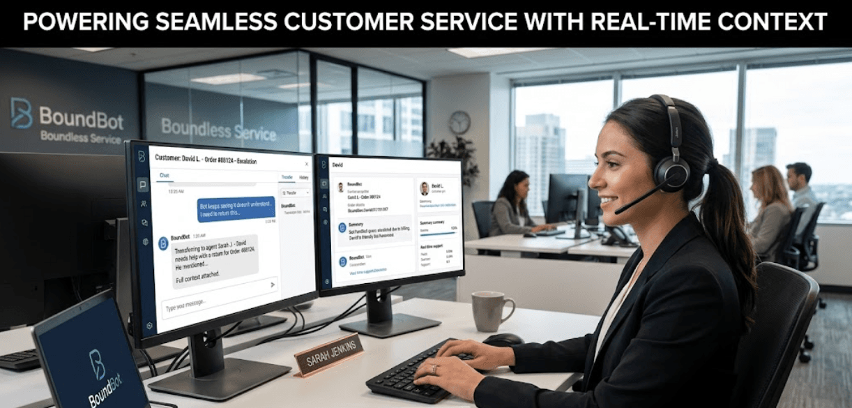 Customer support agent using BoundBot live handoff with conversation context