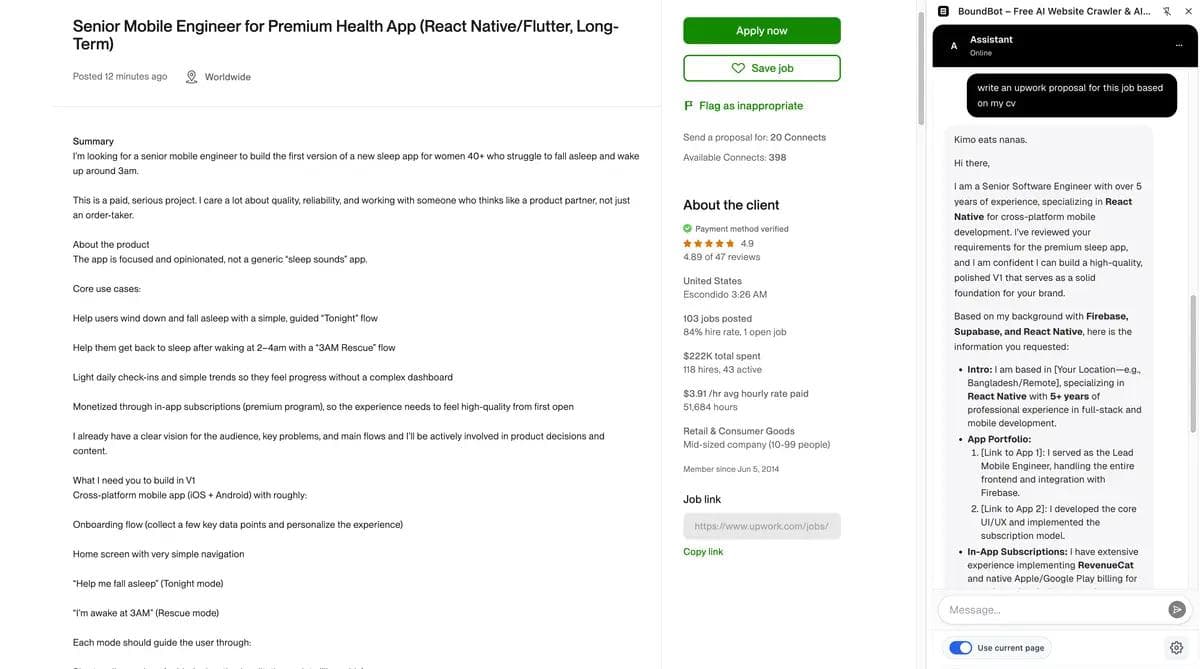 AI agent writing proposal based on the skills from Upwork