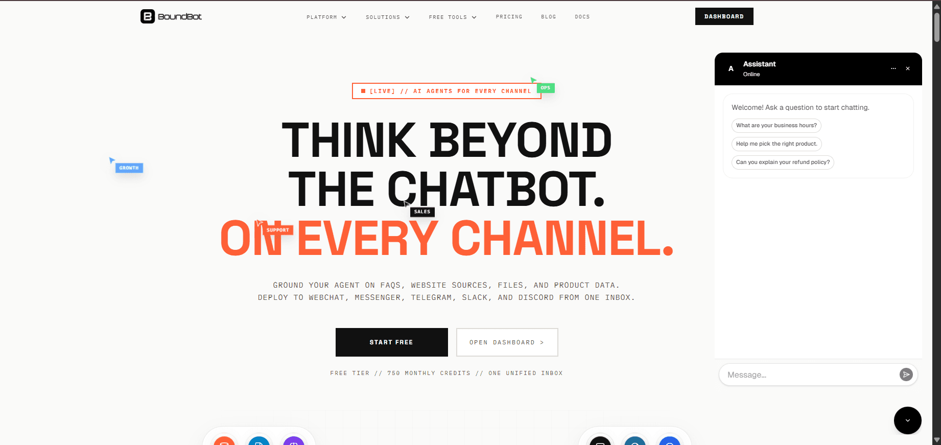 BoundBot unified inbox displaying customer messages from multiple channels in one place
