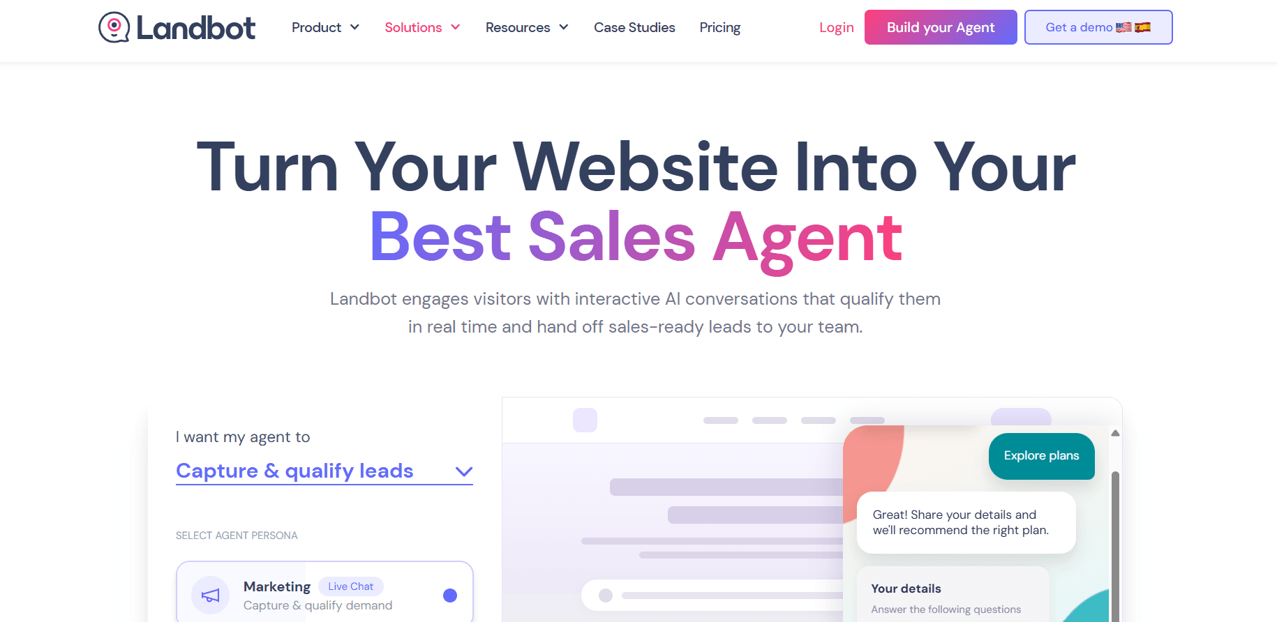 Landbot visual chatbot builder with drag and drop conversation flow design interface