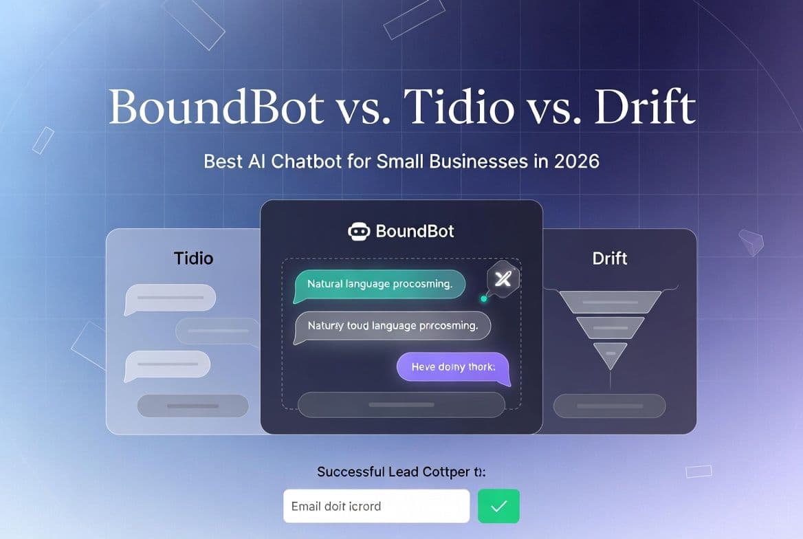 BoundBot vs Tidio vs Drift AI chatbot comparison for small businesses showing real website lead capture