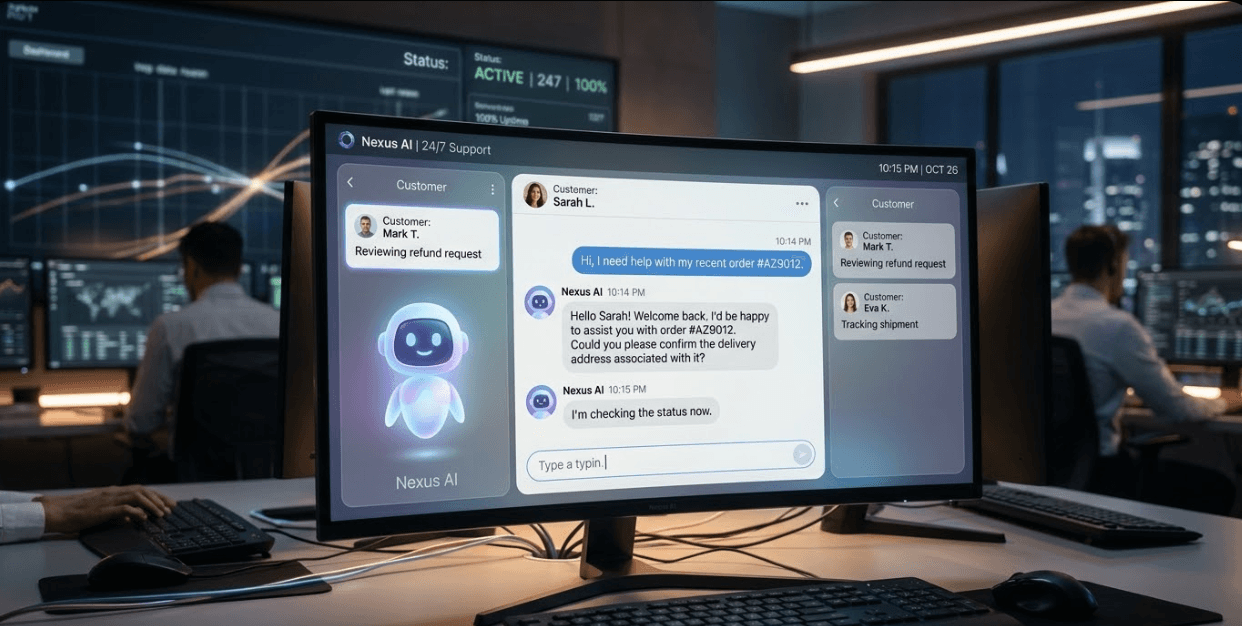AI-powered virtual assistant handling customer service queries 24/7 with natural human-like responses