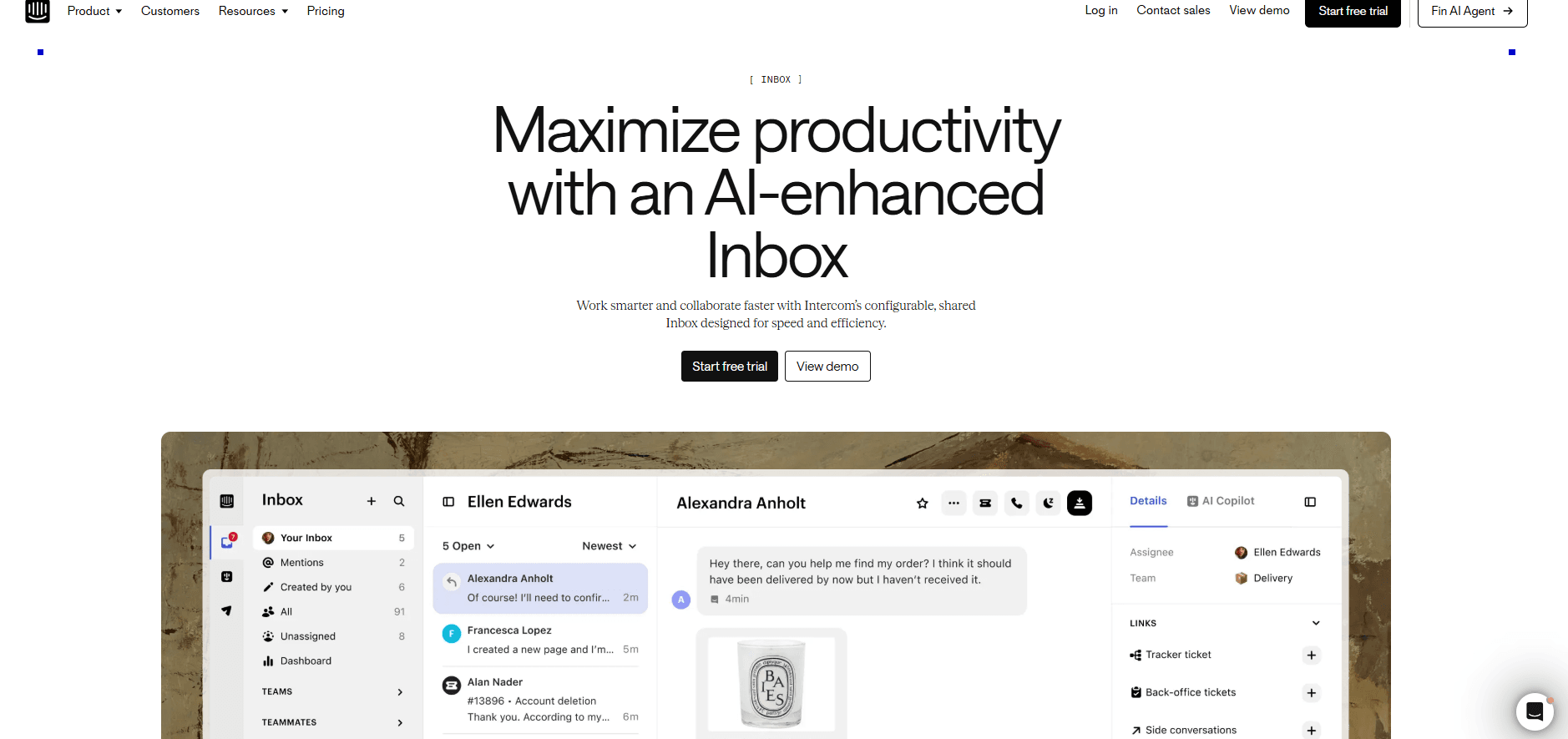 Intercom dashboard showing live customer chat and message automation interface