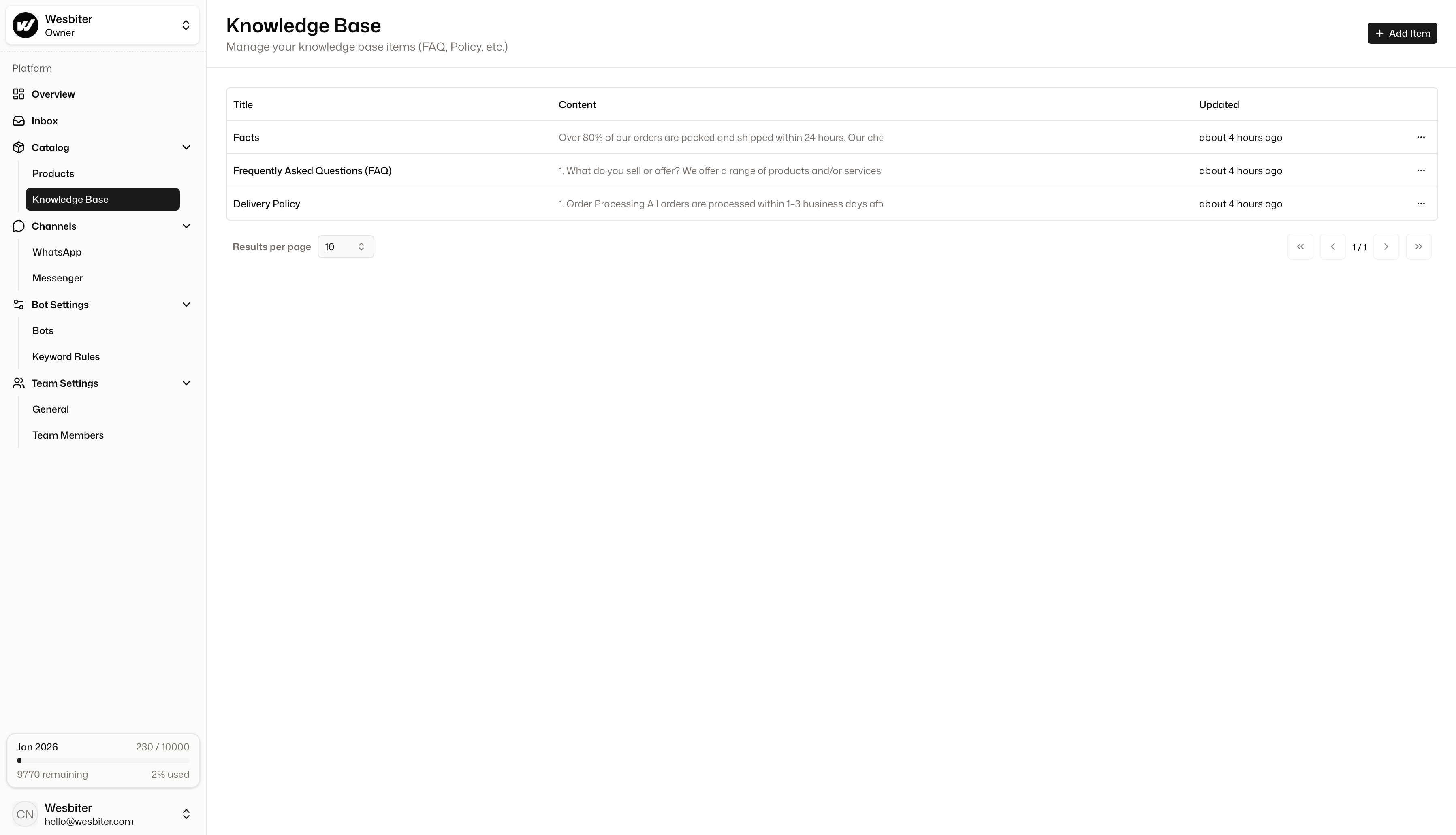 Keyword rules and AI-powered automation settings in BoundBot